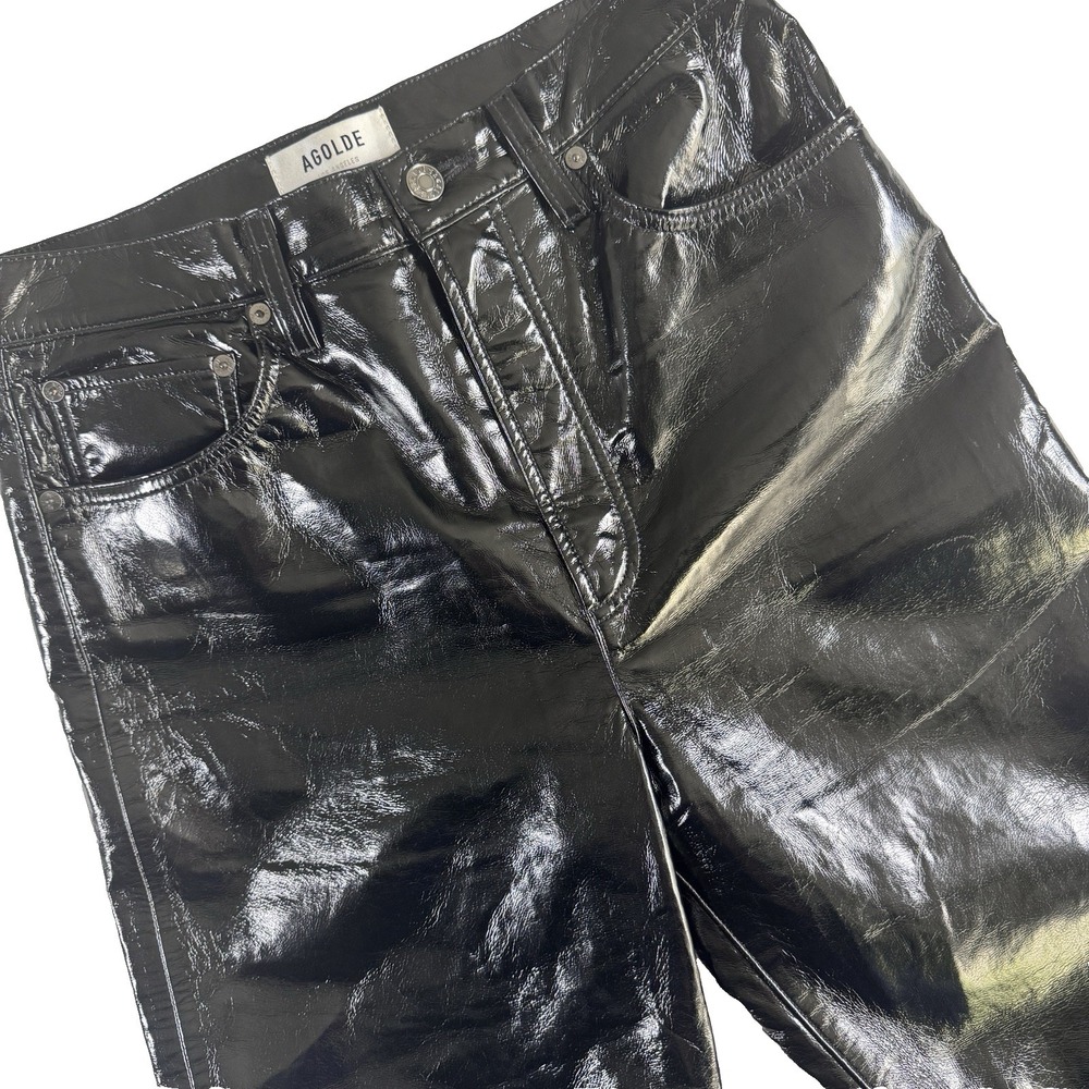 Agolde 90's Pinch Waist Pants Women 27 Black Patent Recycled Leather High Rise